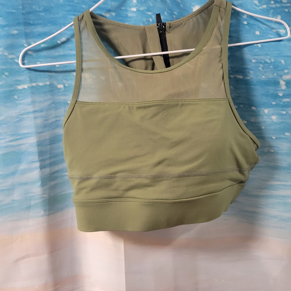 Zyia Active Army Green Sports Bra Zip‎ Back One More Rep Size Medium